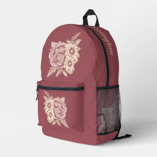 Flower Illustration custom name Printed Backpack