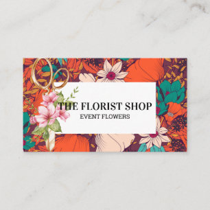 Flower Illustration   Florist Scissors Business Card