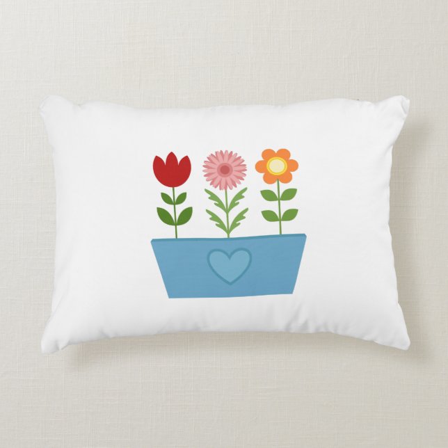 Flower Illustrations in a Blue Window Box Canvas P Accent Pillow (Front)