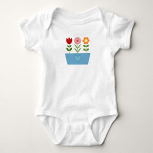 Flower Illustrations in a Blue Window Box Canvas P Baby Bodysuit