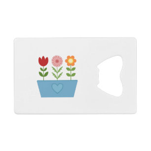 Flower Illustrations in a Blue Window Box Canvas P Credit Card Bottle Opener