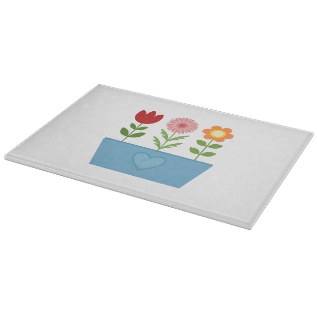 Flower Illustrations in a Blue Window Box Canvas P Cutting Board (Corner)