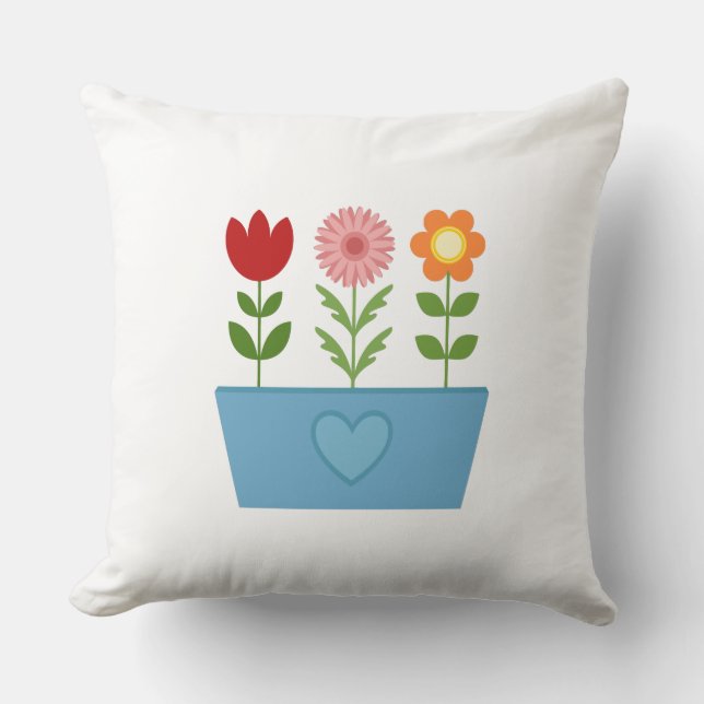 Flower Illustrations in a Blue Window Box Canvas P Throw Pillow (Front)