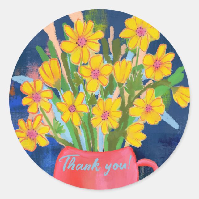 Flower Impression Thank you Classic Round Sticker (Front)