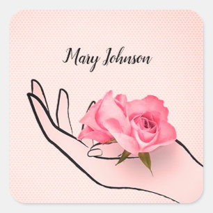 flower in hand on heart background square sticker