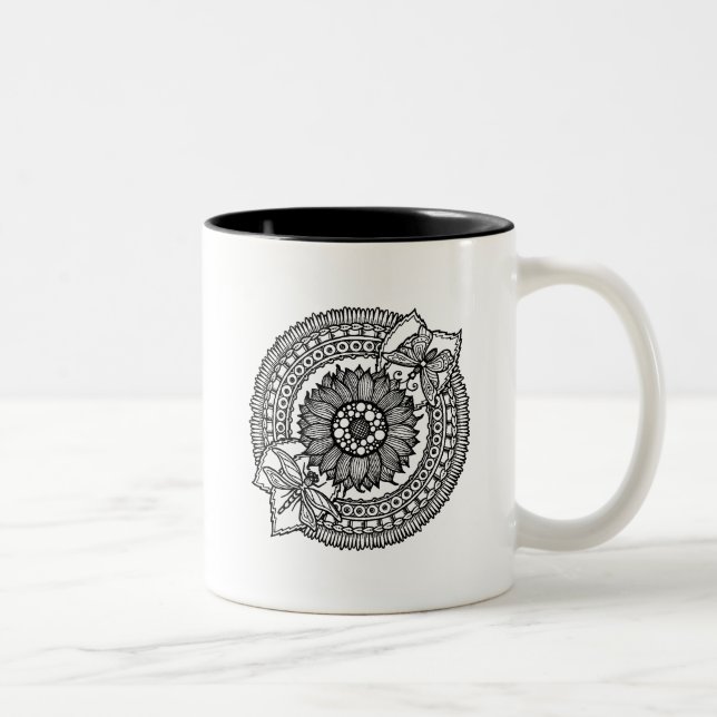 Flower In Mandala Two-Tone Coffee Mug (Right)