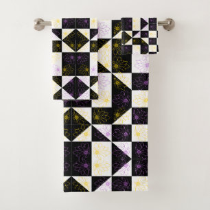 flower in Monochrome Aesthetic Chequered pattern Bath Towel Set