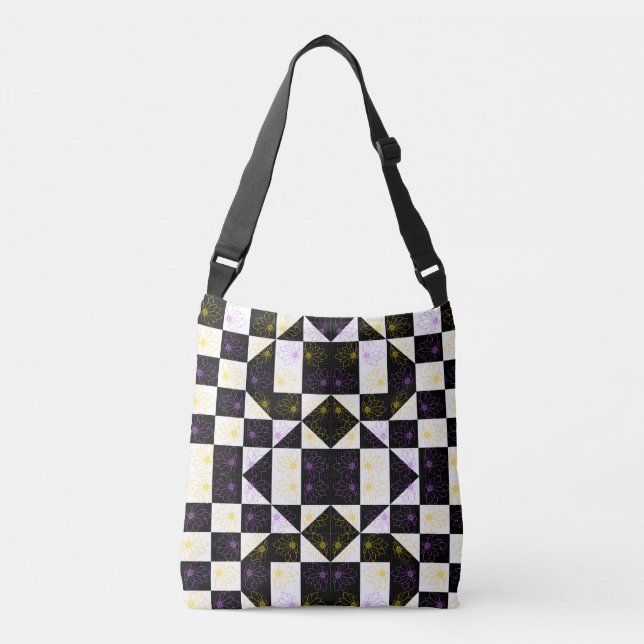 flower in Monochrome Aesthetic Chequered pattern Crossbody Bag (Front)
