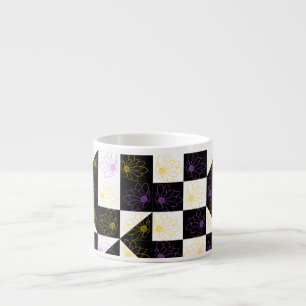 flower in Monochrome Aesthetic Chequered pattern Espresso Cup
