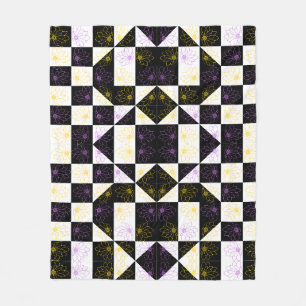 flower in Monochrome Aesthetic Chequered pattern Fleece Blanket