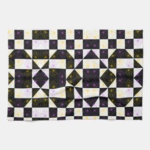 flower in Monochrome Aesthetic Chequered pattern Kitchen Towel