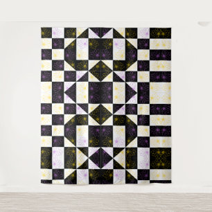 flower in Monochrome Aesthetic Chequered pattern Tapestry