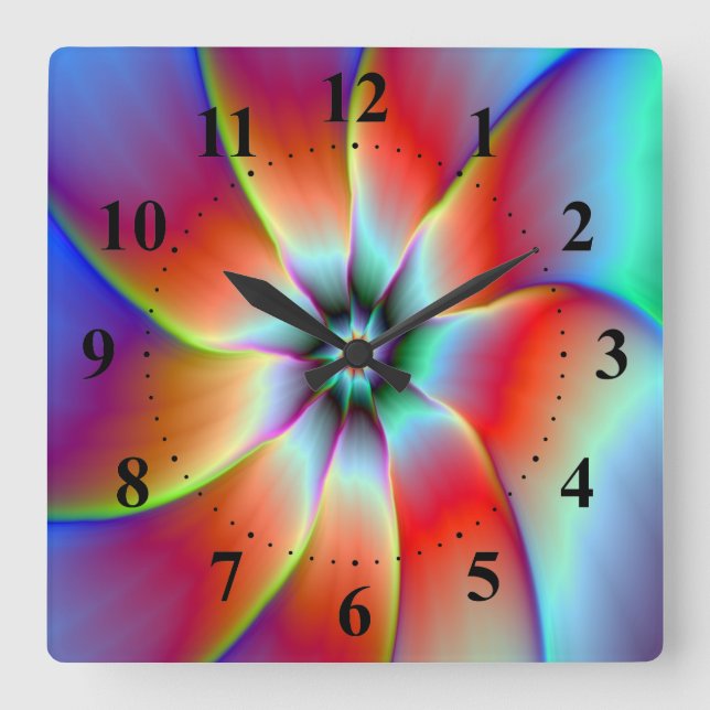 Flower in Red Orange and Yellow Square Wall Clock (Front)