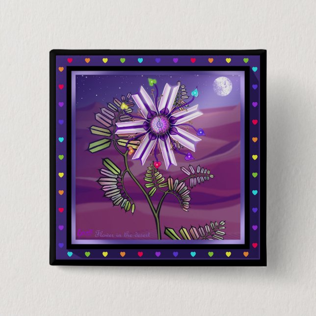 Flower in the desert 2 inch square button (Front)