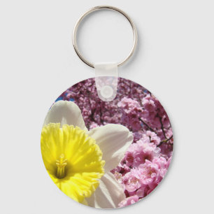 Flower key chain yellow Daffodil Pink Blossoms