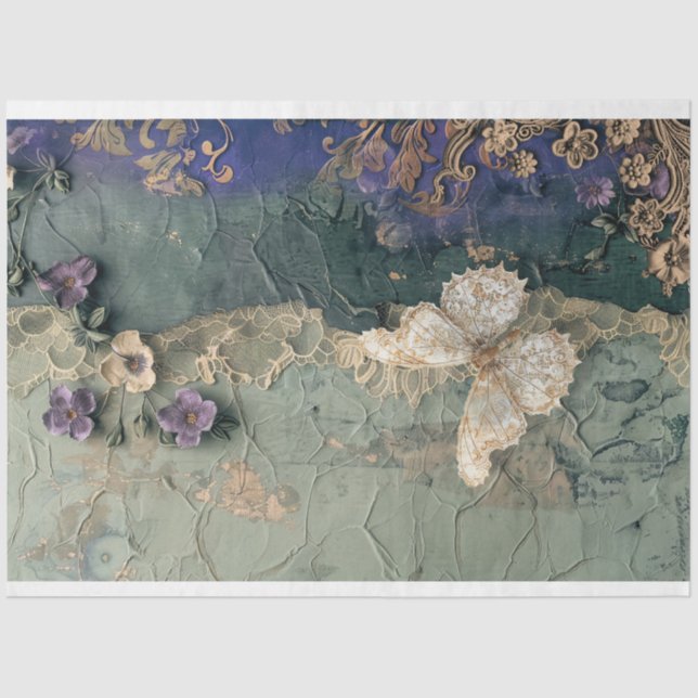 Flower & Lace, dark Shabby Chic, Butterfly Art Tissue Paper (Front)