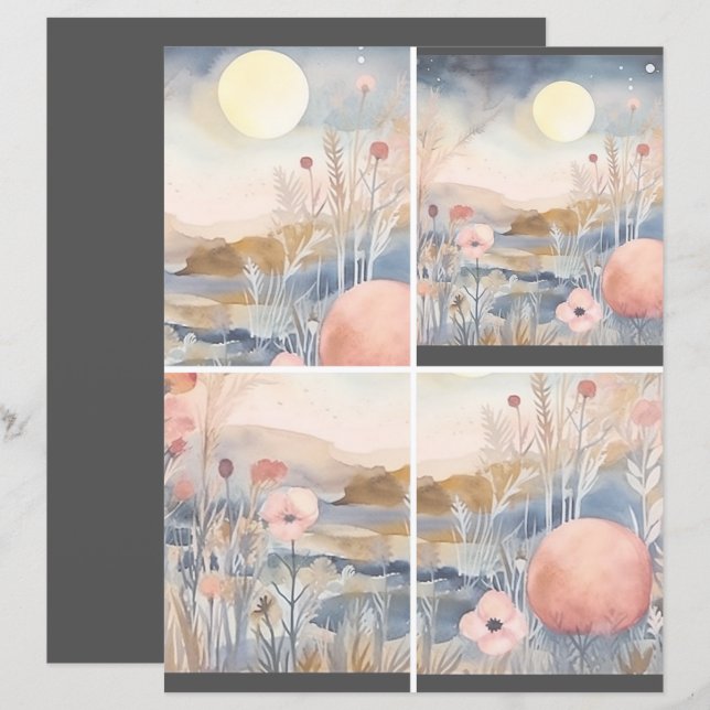 Flower Landscape with moon 1 of 2 (Front/Back)