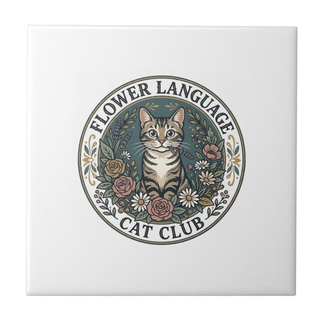 Flower Language Cat Cat Graphic Tee Art - Flower L Tile (Front)