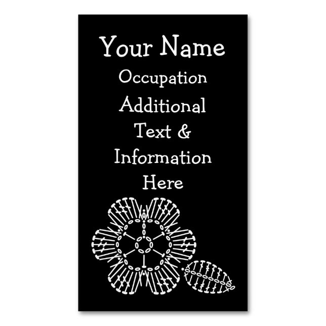 Flower & Leaf Crochet Chart (Black & White) Magnetic Business Card (Front Vertical)