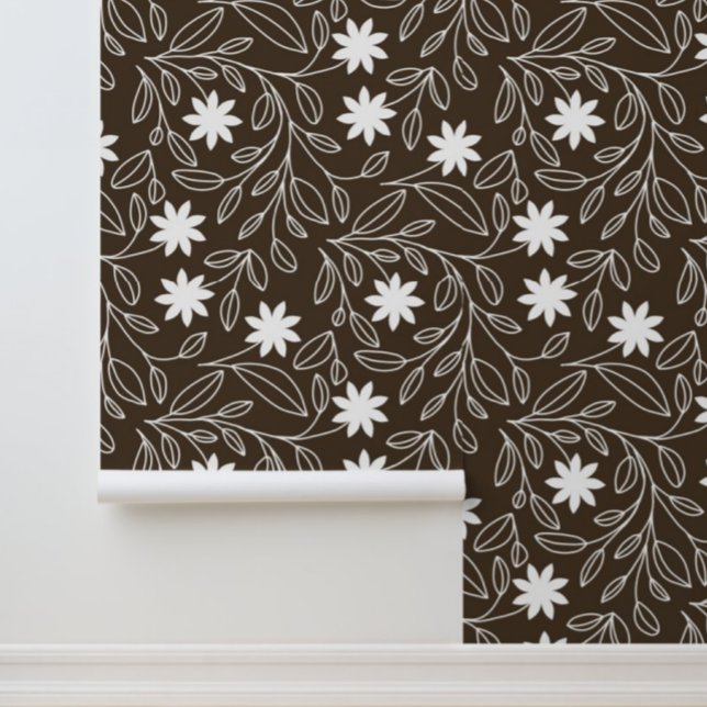 Flower Leaf Trailing Pattern Brown Mocha Wallpaper (Creator Uploaded)