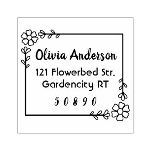 Flower leaves frame handmade custom name rubber stamp