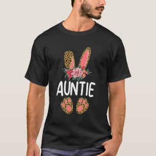 Flower Leopard Auntie Bunny Women Girl Happy Easte T-Shirt