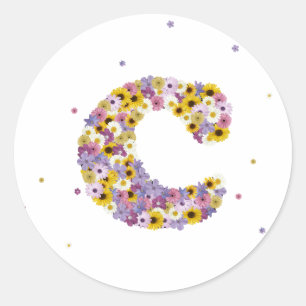 Flower letter C Classic Round Sticker