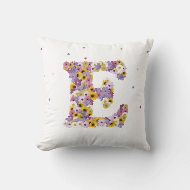 Flower letter E Throw Pillow (Front)