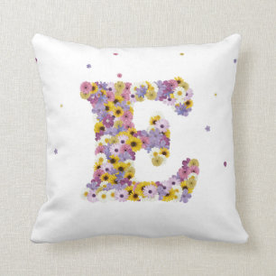 Flower letter E Throw Pillow