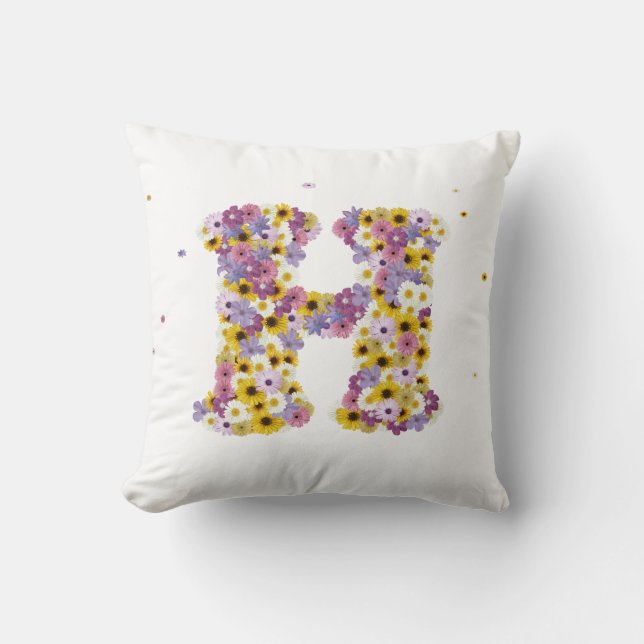 Flower letter H Throw Pillow (Front)