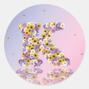 Flower letter K Classic Round Sticker