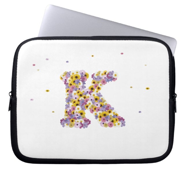 Flower letter K Laptop Sleeve (Front)