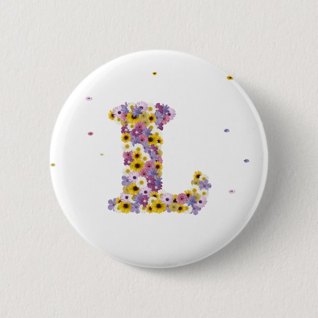 Flower letter L 2 Inch Round Button (Front)