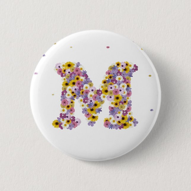 Flower letter M 2 Inch Round Button (Front)