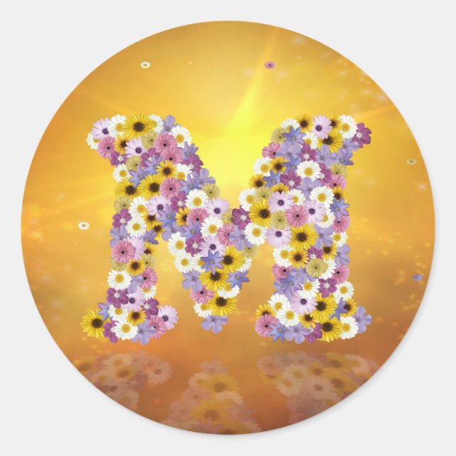Flower letter M Classic Round Sticker (Front)