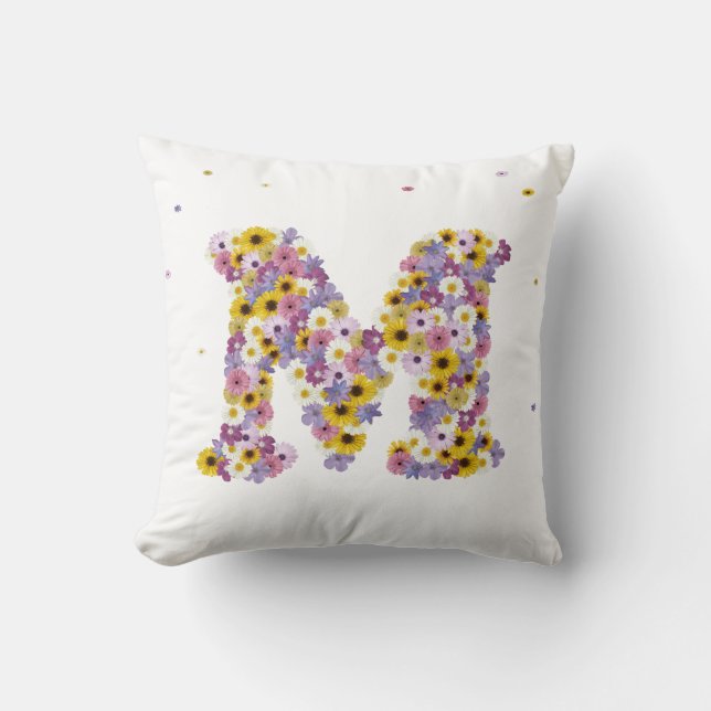 Flower letter M Throw Pillow (Front)