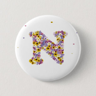 Flower letter N 2 Inch Round Button