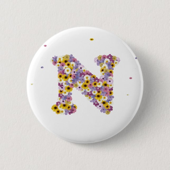 Flower letter N 2 Inch Round Button (Front)