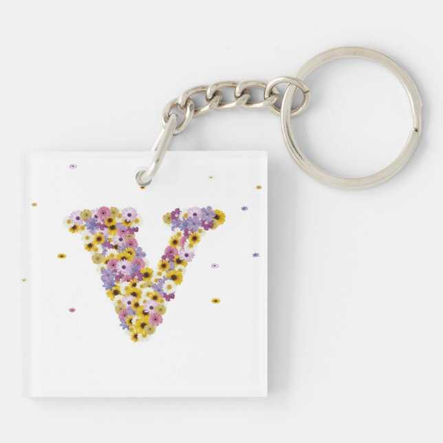 Flower letter V Keychain (Back)