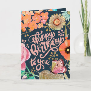 Flower & Lettering Birthday greeting card