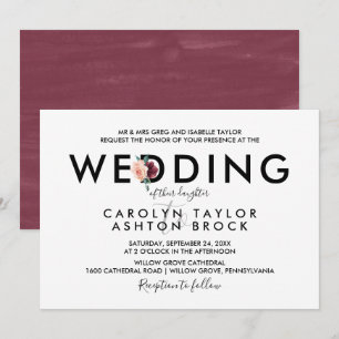 Flower Lettering   Maroon Formal Wedding Invitation
