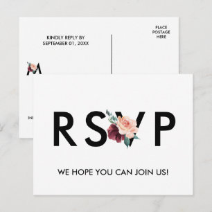 Flower Lettering Maroon Menu Choice RSVP Postcard