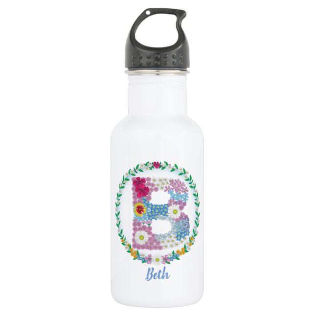 Flower Letters Initial "B" with Personalized name 532 Ml Water Bottle (Front)