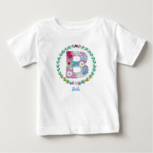 Flower Letters Initial "B" with Personalized name Baby T-Shirt