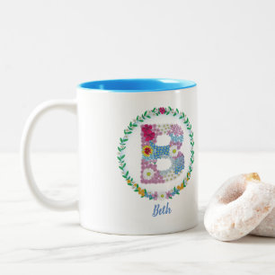 Flower Letters Initial "B" with Personalized name Two-Tone Coffee Mug