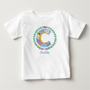 Flower Letters Initial "C" with Personalized name Baby T-Shirt