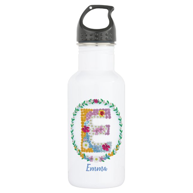 Flower Letters Initial "E" with Personalized name 532 Ml Water Bottle (Front)