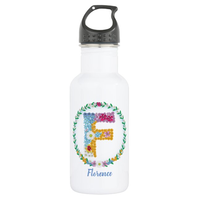 Flower Letters Initial "F" with Personalized name 532 Ml Water Bottle (Front)