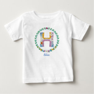 Flower Letters Initial "H" with Personalized name Baby T-Shirt