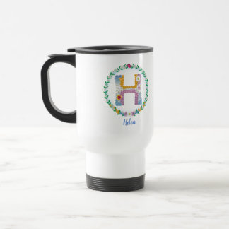 Flower Letters Initial "H" with Personalized name Travel Mug